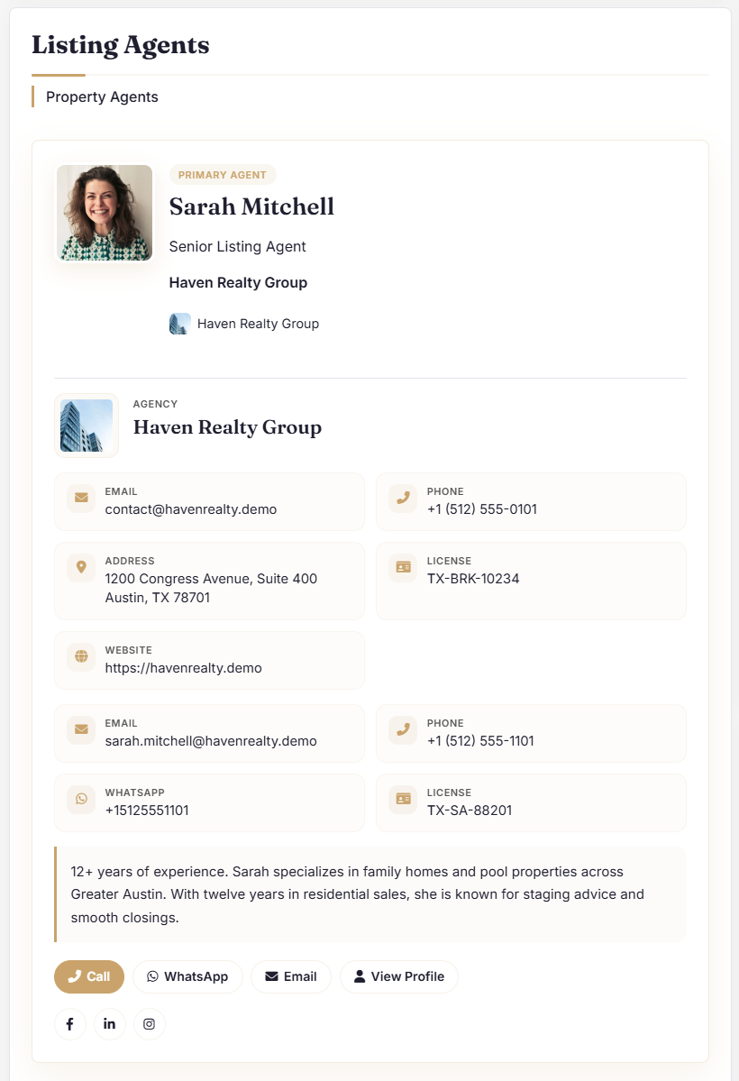 Havenlytics lead management dashboard connecting property inquiries with agents and agencies